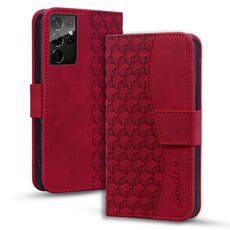 Per Samsung Galaxy S21 Ultra 5G Custodia per telefono in pelle con fibbia a diamante business con cordino (vino rosso)