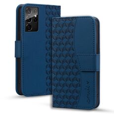 Per Samsung Galaxy S21 Ultra 5G Custodia per telefono in pelle con fibbia a diamante business con cordino (blu reale)