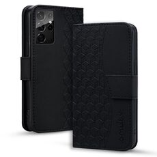 Per Samsung Galaxy S21 Ultra 5G Custodia per telefono in pelle con fibbia a diamante business con cordino (nero)
