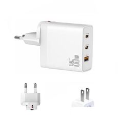 Adattatore portatile multicompatibile USB GAN 65W PD45W Dual Type-C+QC3.0 EU + US Plug Bianco