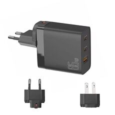 Adattatore portatile multicompatibile USB GAN 65W PD45W Dual Type-C+QC3.0 EU + US Plug Nero