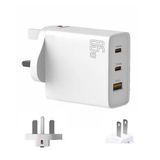 Adattatore portatile multicompatibile USB GAN 65W PD45W doppio tipo C+QC3.0 UK + spina USA bianco