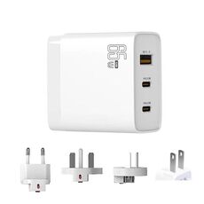 Adattatore portatile multicompatibile USB GAN 65W PD45W doppio tipo C+QC3.0 EU + US + AU + spina UK bianco