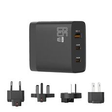 Adattatore portatile multicompatibile USB GAN 65W PD45W doppio tipo C+QC3.0 EU + US + AU + spina UK Nero