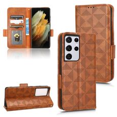Per Samsung Galaxy S21 Ultra 5G Custodia in pelle a triangolo simmetrico (marrone)