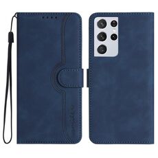 Custodia in pelle per Samsung Galaxy S21 Ultra 5G con motivo a cuore (blu reale)
