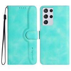 Custodia in pelle per Samsung Galaxy S21 Ultra 5G con motivo a cuore (azzurro)