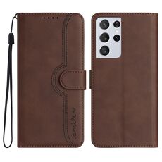 Custodia in pelle per Samsung Galaxy S21 Ultra 5G con motivo a cuore (marrone)
