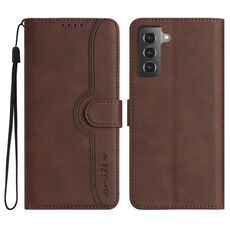 Custodia in pelle per Samsung Galaxy S22 5G con motivo a cuore (marrone)