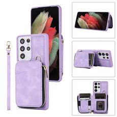 Per Samsung Galaxy S21 Ultra 5G Zipper Card Bag Cover posteriore Custodia per telefono (viola)