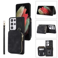 Per Samsung Galaxy S21 Ultra 5G Zipper Card Bag Cover posteriore Custodia per telefono (nero)