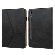 Per Samsung Galaxy Tab S7/S8/S9/S9 FE Custodia per tablet in pelle goffrata a righe in tinta unita (nera)