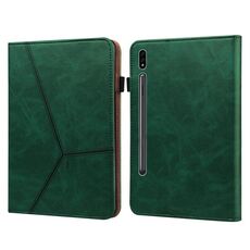 Per Samsung Galaxy Tab S7/S8/S9/S9 FE Custodia per tablet in pelle goffrata a righe in tinta unita (verde)