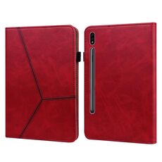Custodia per tablet in pelle goffrata a righe in tinta unita per Samsung Galaxy Tab S7/S8/S9/S9 FE (rosso)
