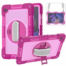 Custodia per tablet in silicone a contrasto per PC con rotazione a 360 gradi per Samsung Galaxy Tab A9+ (rosa rossa + rosa)