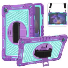 Custodia per tablet in silicone a contrasto per PC con rotazione a 360 gradi per Samsung Galaxy Tab A9+ (viola + verde menta)
