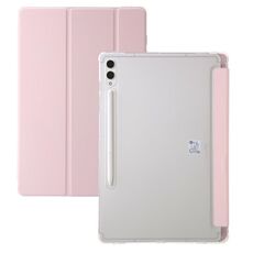 Custodia per tablet in pelle acrilica trasparente a 3 pieghe per Samsung Galaxy Tab S9 (rosa)