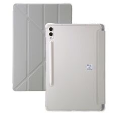 Per Samsung Galaxy Tab S9+ Custodia per tablet in pelle con deformazione acrilica trasparente (grigio)