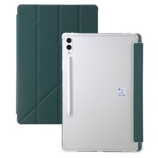 Per Samsung Galaxy Tab S9+ Custodia per tablet in pelle con deformazione acrilica trasparente (verde intenso)