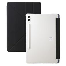 Per Samsung Galaxy Tab S9+ Custodia per tablet in pelle con deformazione acrilica trasparente (nera)