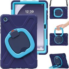 Per Samsung Galaxy Tab A9+ Custodia ibrida in silicone per tablet PC con supporto e tracolla (blu navy + blu)