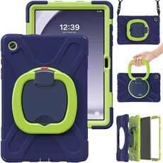 Custodia ibrida in silicone per tablet PC per Samsung Galaxy Tab A9+ con supporto e tracolla (blu navy + lime)