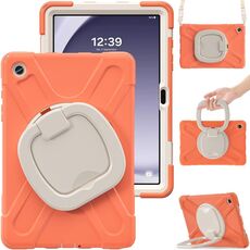 Per Samsung Galaxy Tab A9+ Custodia ibrida in silicone per tablet PC con supporto e tracolla (Living Coral)
