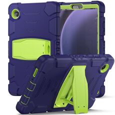 Per Samsung Galaxy Tab A9 Cornice protettiva a 3 strati + PC + Custodia tablet combinata antiurto in silicone con supporto (blu navy+lime)