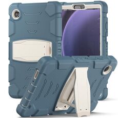 Per Samsung Galaxy Tab A9 Cornice protettiva a 3 strati + PC + Custodia tablet combinata antiurto in silicone con supporto (blu fiordaliso)