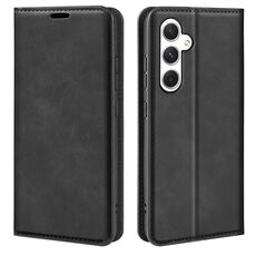 Per Samsung Galaxy S24 5G Custodia per telefono in pelle con aspirazione magnetica retro-skin (nera)