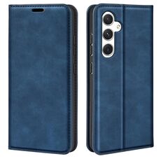 Per Samsung Galaxy S24 5G Custodia per telefono in pelle con aspirazione magnetica retro-skin (blu scuro)