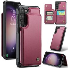 Custodia per telefono antifurto RFID per slot per schede CaseMe C22 per Samsung Galaxy S23 5G (vino rosso)