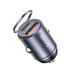 USAMS US-CC206 C38 PD30W Caricatore per auto USB + Type-C a doppia porta a ricarica rapida in lega di alluminio (appannamento)