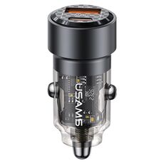 USAMS US-CC208 C39 Caricatore per auto trasparente in lega di alluminio a ricarica rapida USB + Type-C da 60 W (nero)
