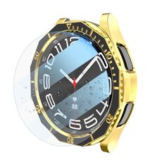 Per Samsung Galaxy Watch6 Classic 43mm R950 Custodia per PC placcata + pellicola temperata + set di anelli per lunetta dell'orologio (nero + oro)