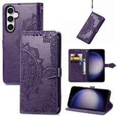 Custodia per telefono in pelle goffrata con fiori mandala per Samsung Galaxy A05 (viola)