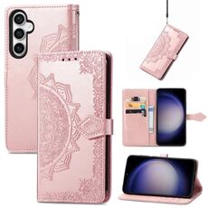 Per Samsung Galaxy A05 Custodia per telefono in pelle con motivo floreale mandala in rilievo (oro rosa)