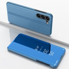 Per Samsung Galaxy S24+ 5G Custodia per telefono in pelle con vibrazione orizzontale a specchio placcato con supporto (blu)