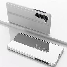 Per Samsung Galaxy S24+ 5G Custodia per telefono in pelle con vibrazione orizzontale a specchio placcato con supporto (Argento)