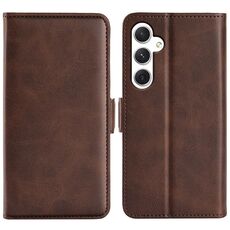 Per Samsung Galaxy S24 5G Custodia per telefono in pelle con chiusura orizzontale con fibbia magnetica bifacciale (marrone)