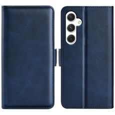 Per Samsung Galaxy S24+ 5G Custodia per telefono in pelle con chiusura orizzontale con fibbia magnetica bifacciale (blu scuro)
