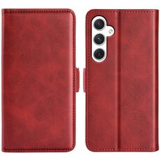Per Samsung Galaxy S24+ 5G Custodia per telefono in pelle con chiusura orizzontale con fibbia magnetica bifacciale (Rosso)