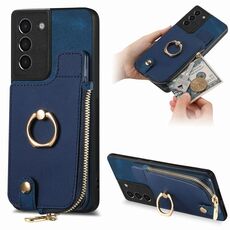 Custodia per telefono posteriore con cerniera verticale con anello in pelle incrociata per Samsung Galaxy S24+ 5G (viola)