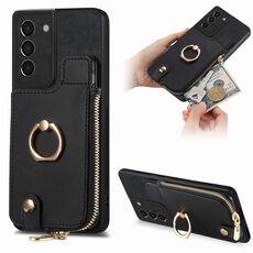 Custodia per telefono posteriore con cerniera verticale con anello in pelle incrociata per Samsung Galaxy S24+ 5G (blu)