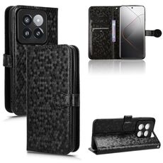 Custodia per telefono in pelle con texture a nido d'ape Xiaomi 14 Pro (nera)
