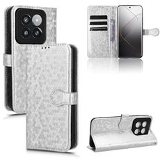Custodia per telefono in pelle con texture a nido d'ape Xiaomi 14 Pro (argento)