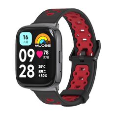 Per Redmi Watch 3 Lite / Watch 3 Active Mijobs cinturino in TPU traspirante con foro quadrato (nero rosso)