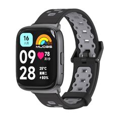 Per Redmi Watch 3 Lite / Watch 3 Active Mijobs cinturino in TPU traspirante con foro quadrato (nero grigio)