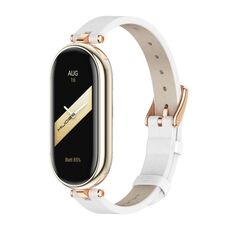 Per Xiaomi Mi Band 8 Mijobs cinturino in pelle di vacchetta primo strato (bianco oro rosa)