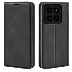 Per Xiaomi 14 Pro Custodia per telefono in pelle con aspirazione magnetica retro-skin (nera)